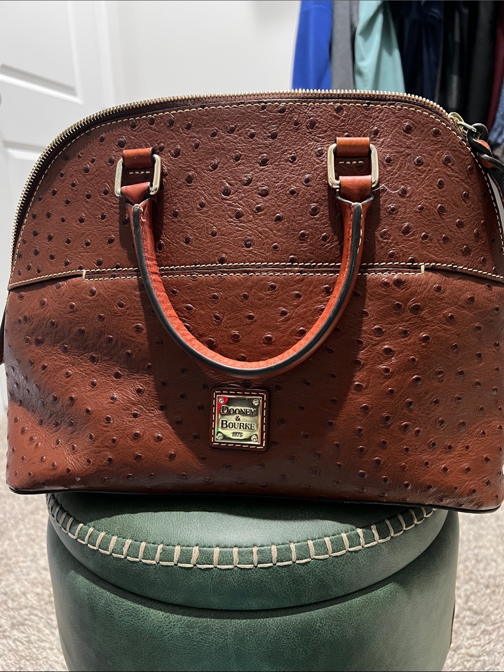 Dooney & Bourke Brown Ostrich-Embossed Dome Satchel